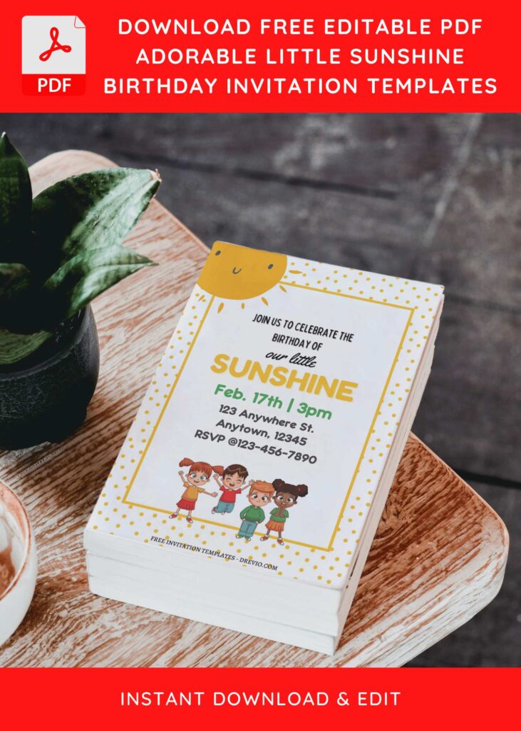 (Free Editable PDF) Little Sunshine Birthday Invitation Templates D