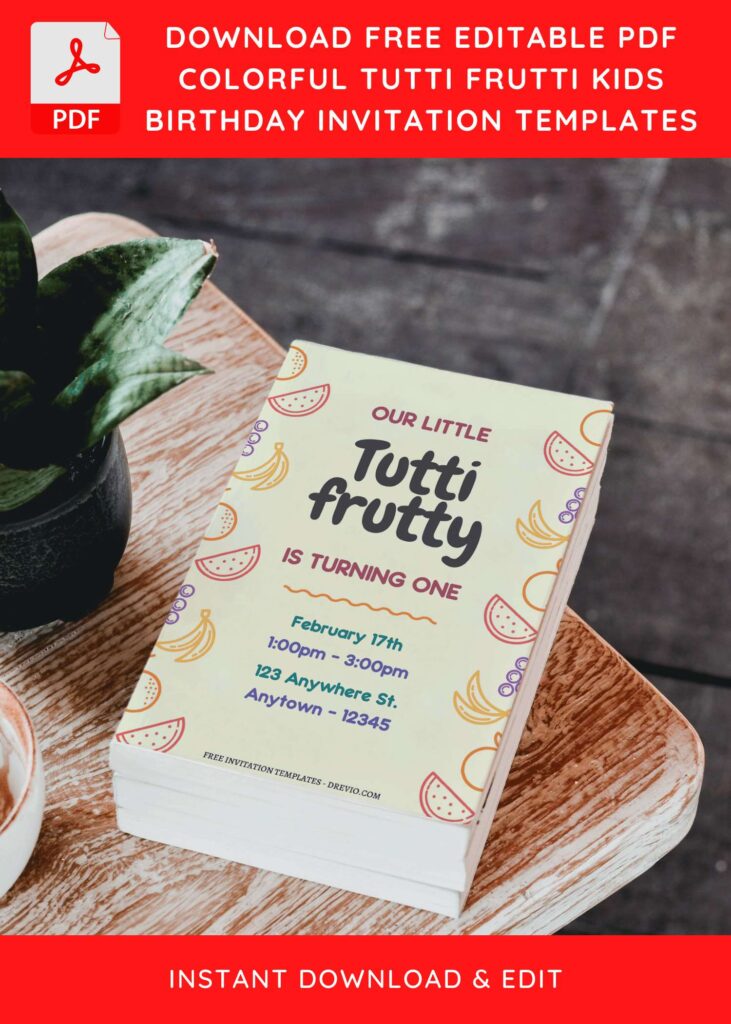 (Free Editable PDF) Summery Fun Tutti Frutti Birthday Invitation Templates D