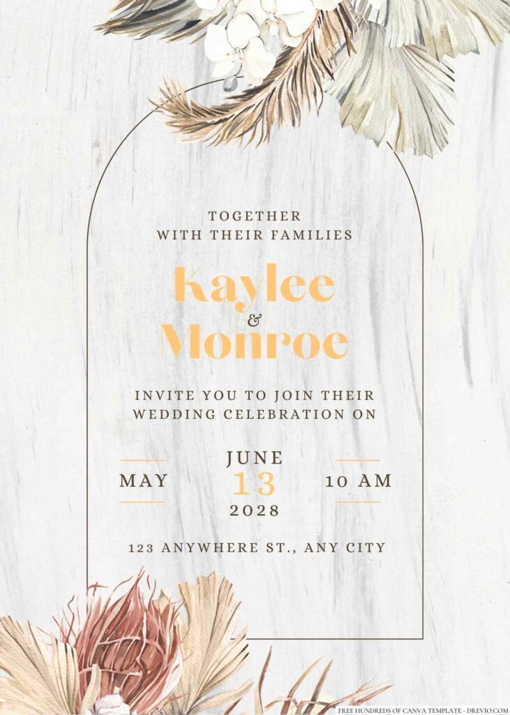 Free Editable Wood Dried Tropical Floral Wedding Invitation 