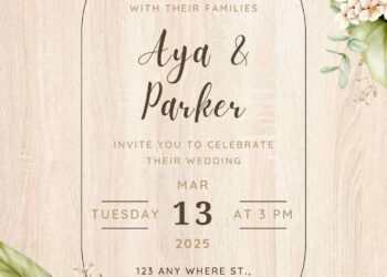 Wooden Delicate Green Floral Canva Wedding Invitation Templates