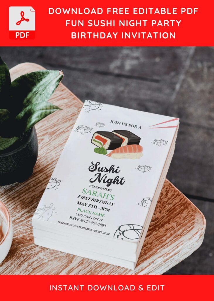 Invitation Template of (Free Editable PDF) Sushi Night Kids Birthday Invitation Templates 3