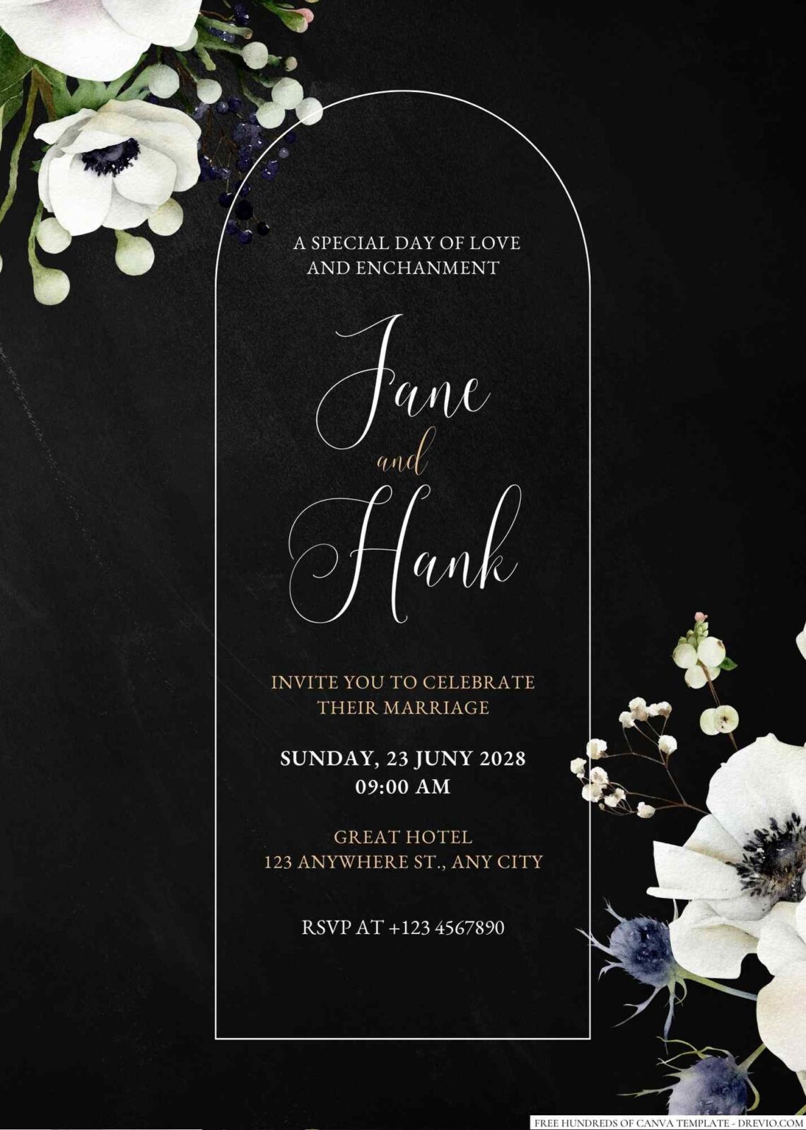 Free Editable Chalkboard White Green Floral Wedding Invitation