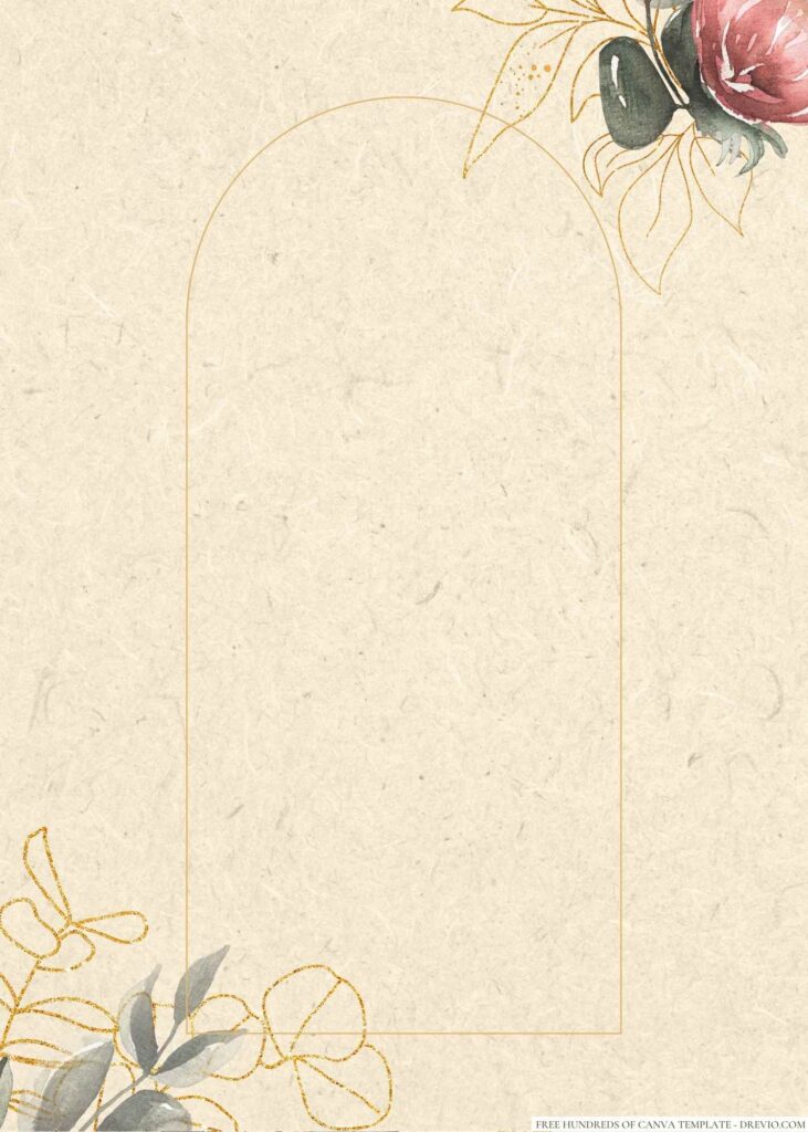 Invitation Template of 20+ Rustic Pink Flower Gold Lines Canva Wedding Invitation Templates 4