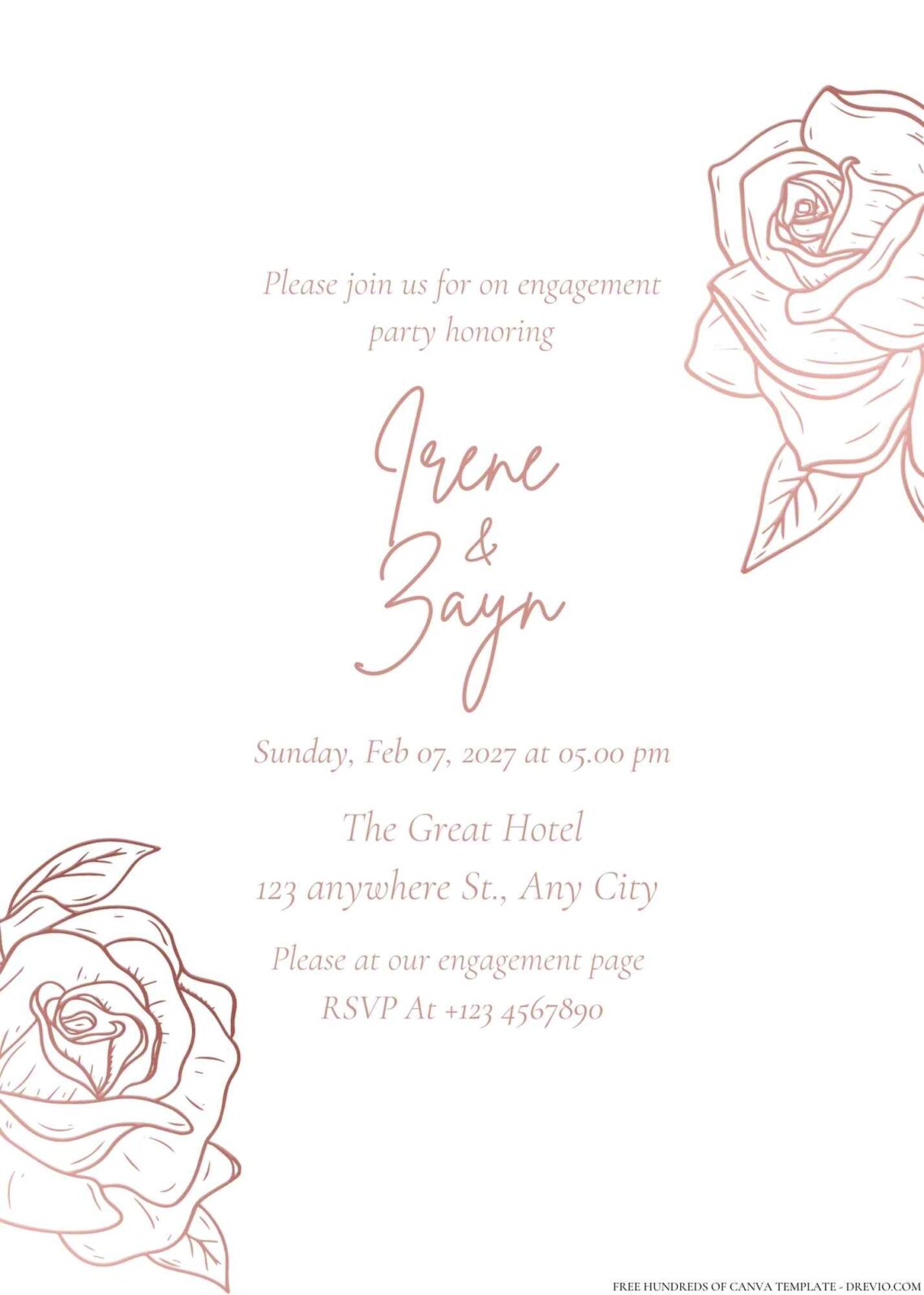 Free Editable Metallic Monoline Rose Gold Wedding Invitation