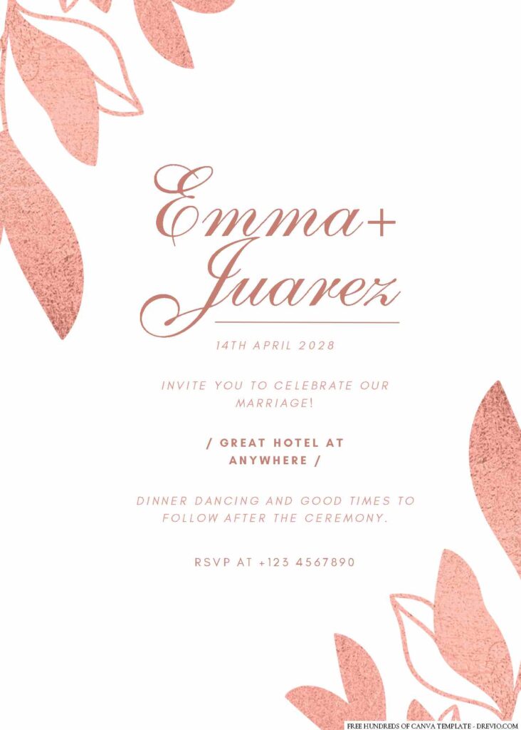 Free Editable Rose Gold Floral Wedding Invitation 