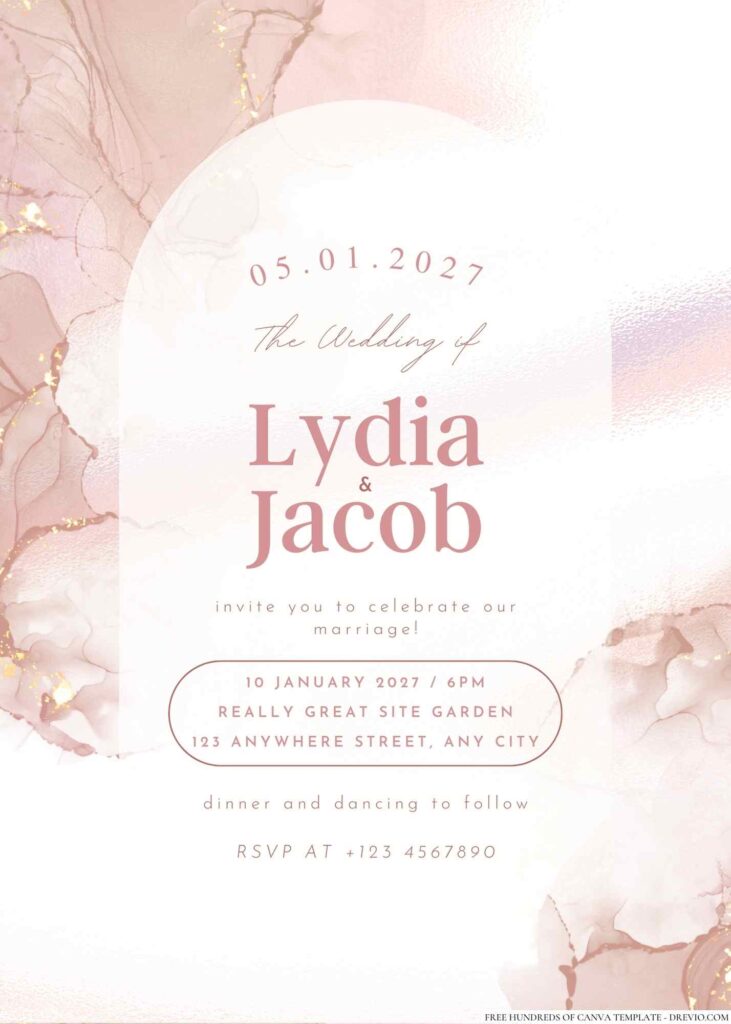 Free Editable Rose Gold Alcohol Splash Ink Wedding Invitation