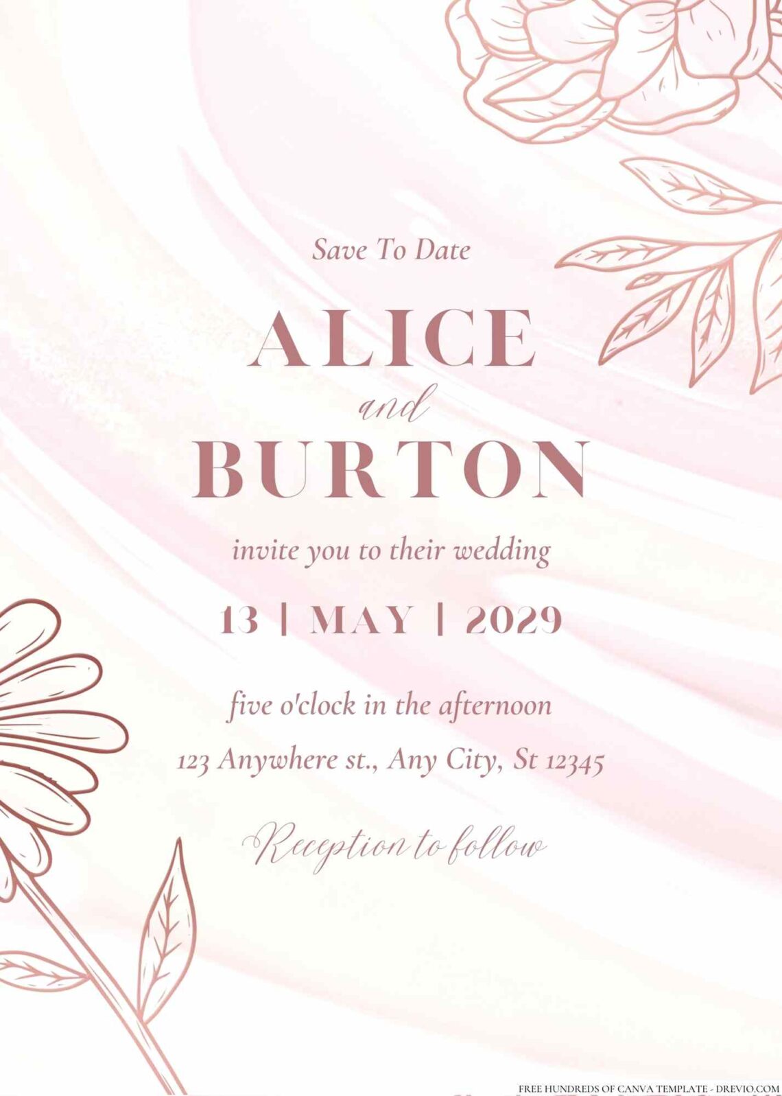 Free Editable Line Rose Gold Gradient Wedding Invitation