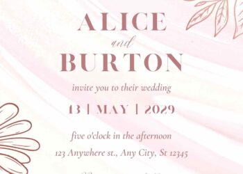 Free Editable Line Rose Gold Gradient Wedding Invitation