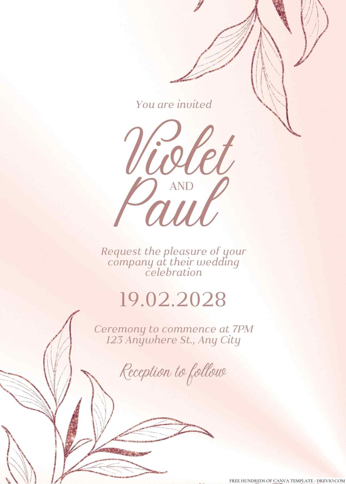 Free Editable Rose Gold Botanical Flower Wedding Invitation
