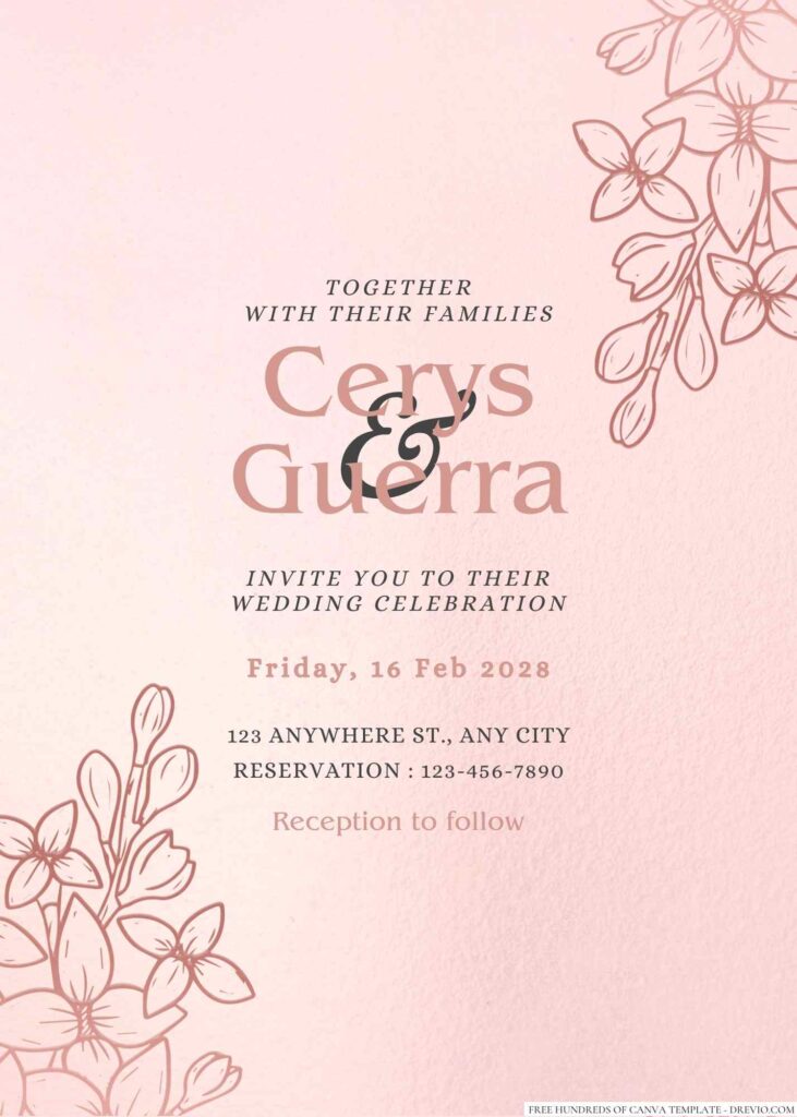 Free Editable Rose Gold Deatile Floral Wedding Invitation 