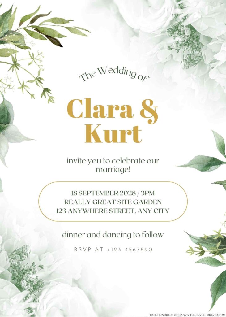 Free Editable Minimalist Greenery Dark Green Leaves Wedding Invitation