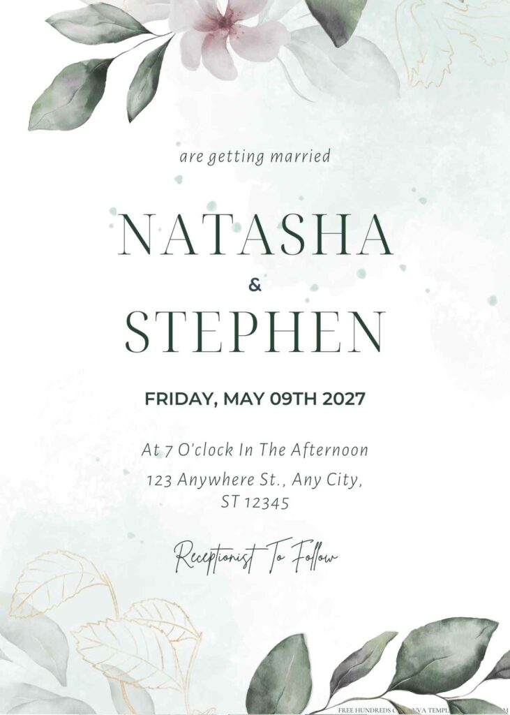 Free Editable Minimalist Greenery Her Day Sketch Wedding Invitation 