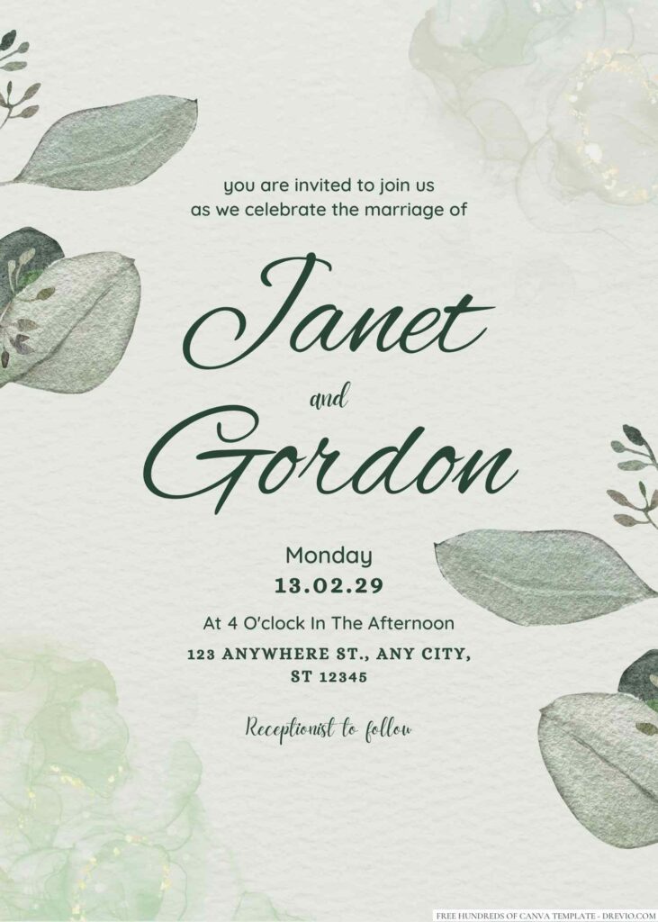  Free Editable Minimalist Greenery Exotic Leaves Wedding Invitation