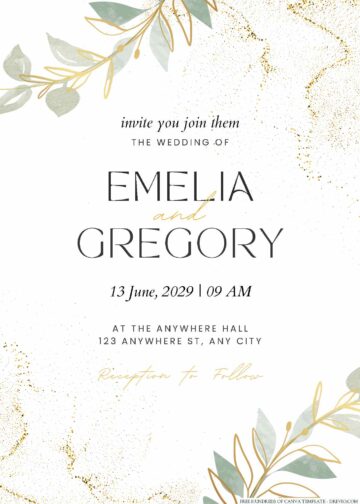 16+ Minimalist Greenery Gold Eucalyptus Canva Wedding Invitation ...