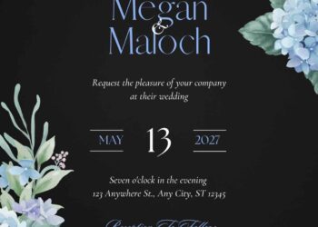 Free Editable Chalkboard Blue Hydrangea Flower Wedding Invitation