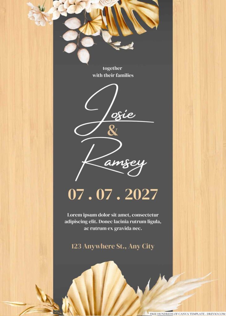 Free Editable Wood Delicate Golden White Wedding Invitation