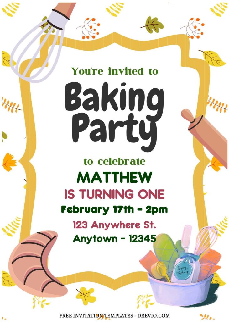 (Free Editable PDF) Adorable Baking Themed Birthday Invitation Templates B