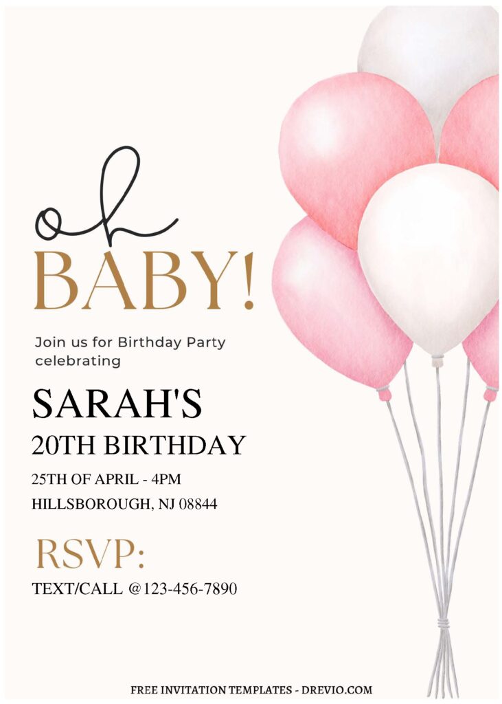 Invitation Template of (Free Editable PDF) Oh Baby Watercolor Balloon Birthday Invitation Templates 1