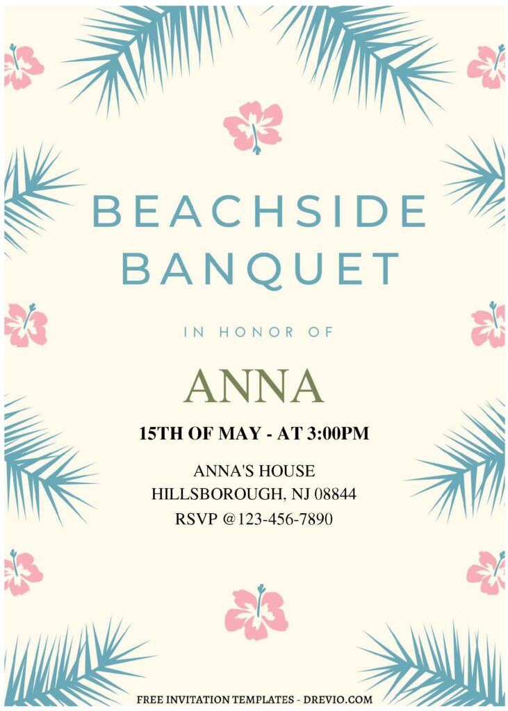(Free Editable PDF) Beachside Banquet Style Wedding Invitation Templates C