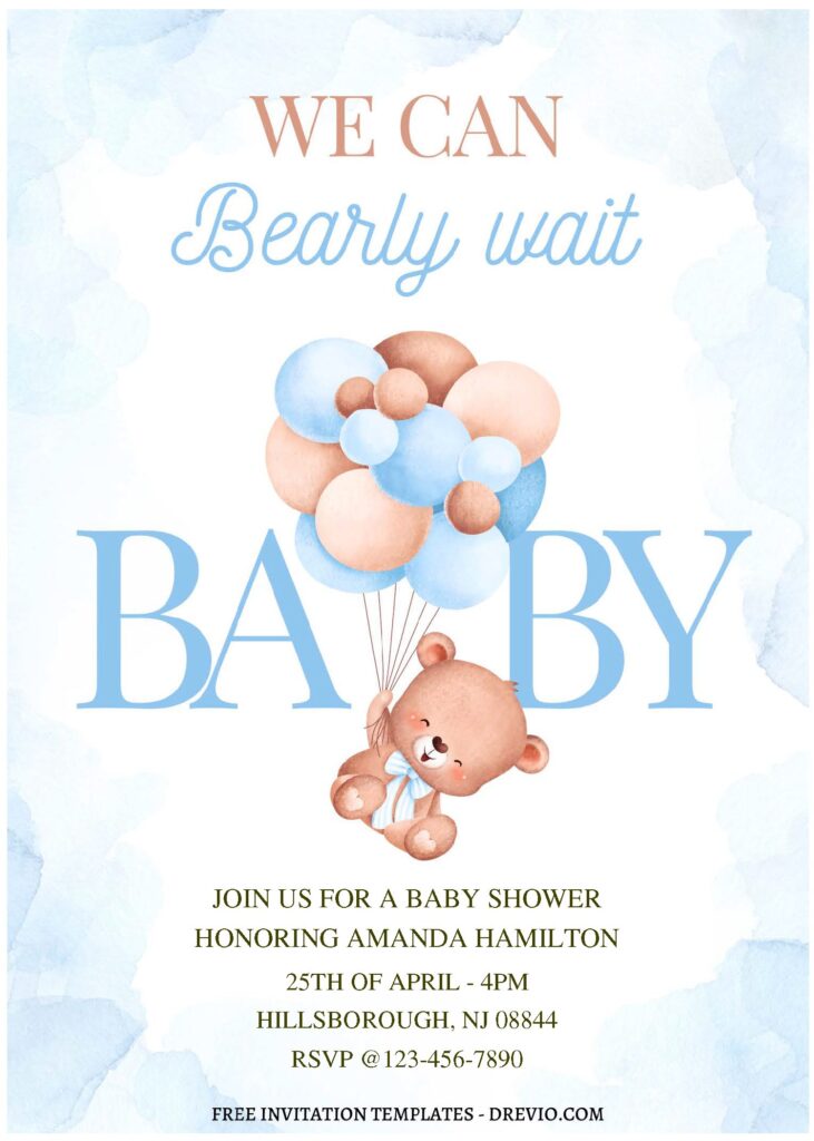 (Free Editable PDF) Nursery Baby Bear Birthday Invitation Templates C
