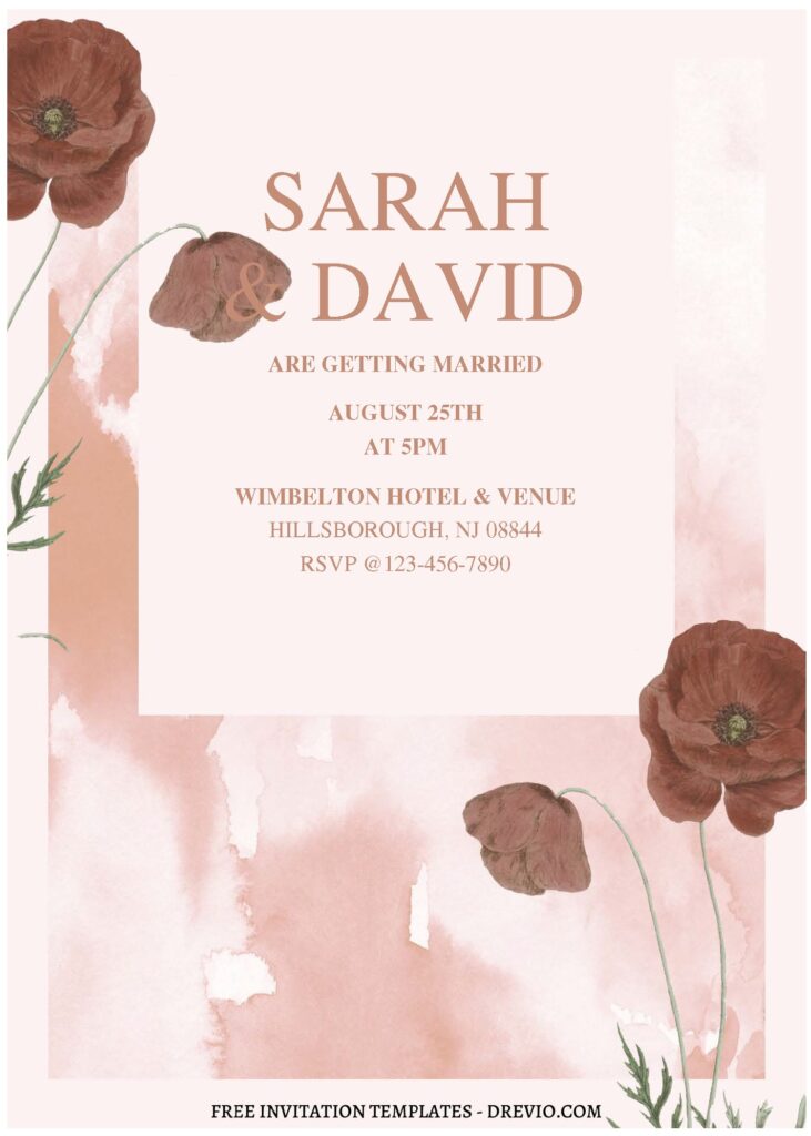 (Free Editable PDF) Modern Blush Watercolor Floral Wedding Invitation Templates A