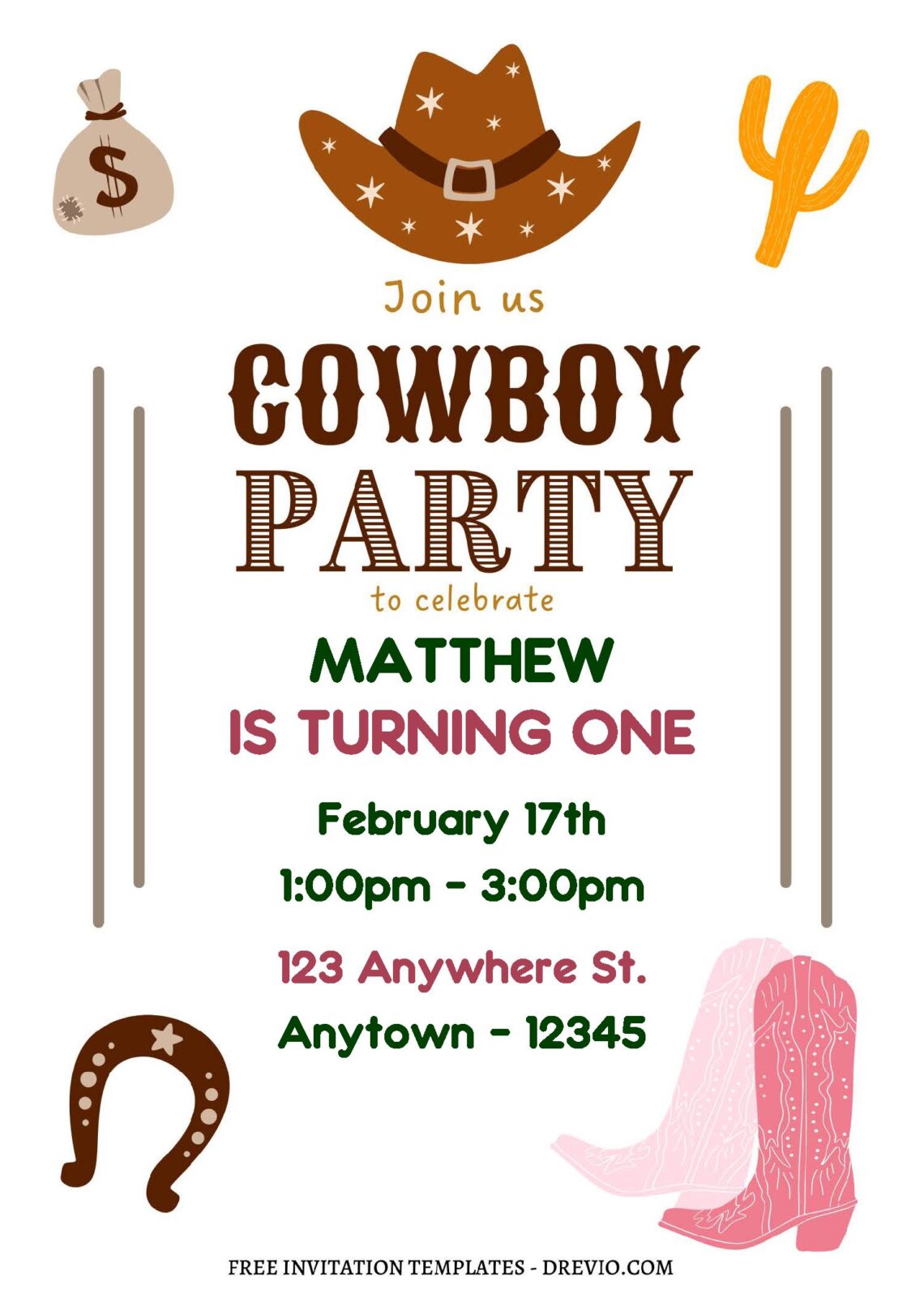 (Free Editable PDF) Fun Cowboy Western Theme Birthday Invitation Templates C