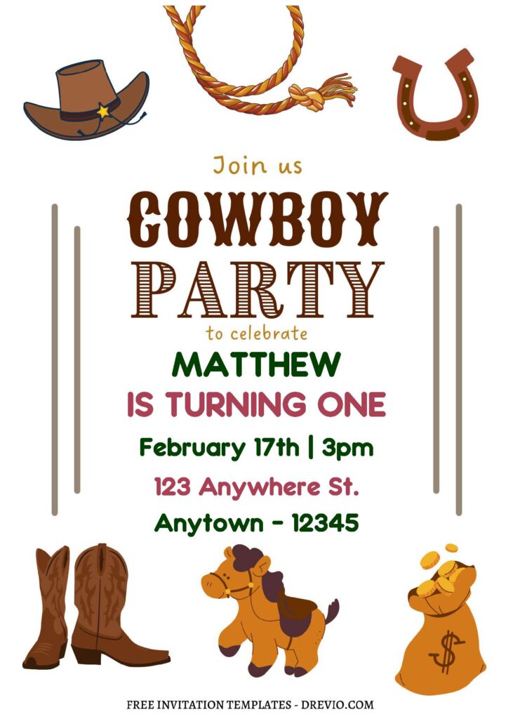 (Free Editable PDF) Fun Cowboy Western Theme Birthday Invitation Templates A