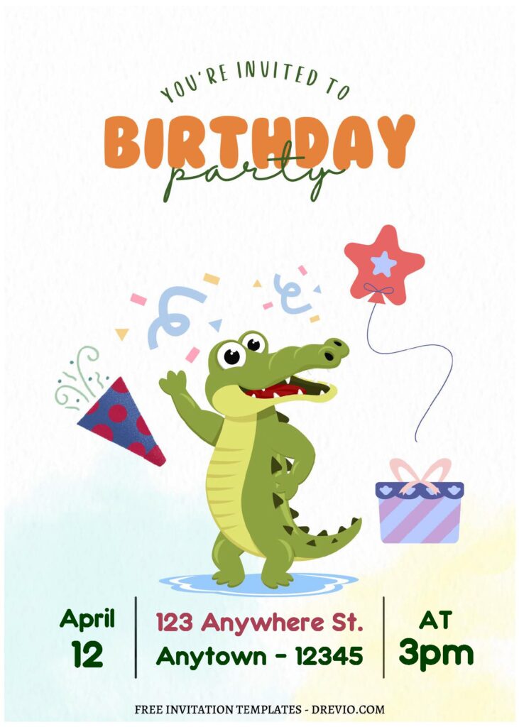 (Free Editable PDF) Chomp In The Swamp Crocodile Birthday Invitation Templates B