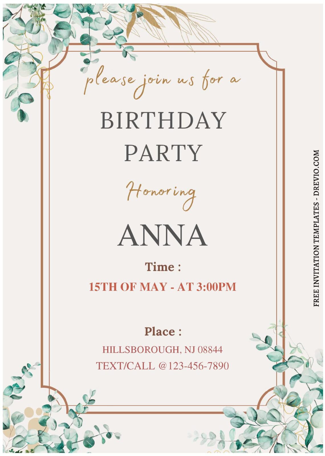 (Free Editable PDF) Lush Greenery Eucalyptus Birthday Invitation ...