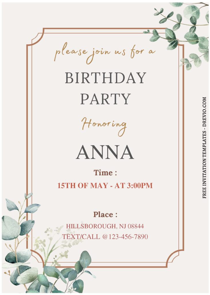 Invitation Template of (Free Editable PDF) Lush Greenery Eucalyptus Birthday Invitation Templates 2