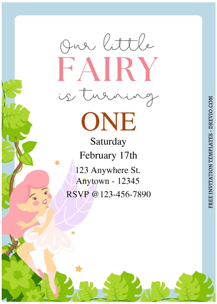 (Free Editable PDF) Woodland Fairy Girl Birthday Invitation Templates C