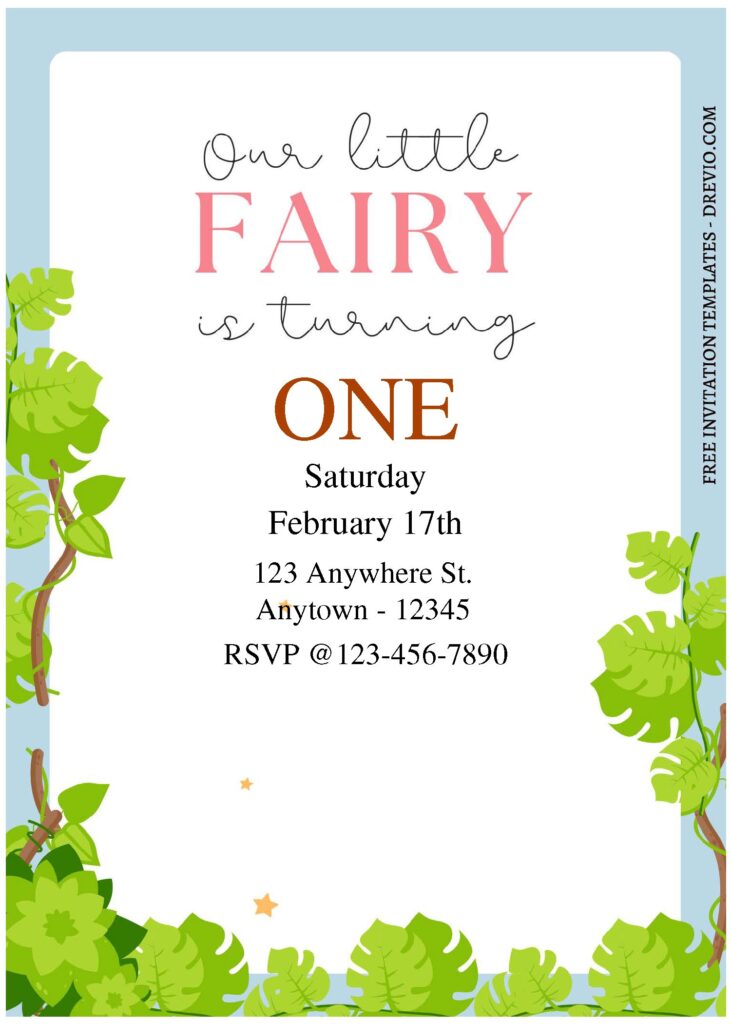 (Free Editable PDF) Woodland Fairy Girl Birthday Invitation Templates A
