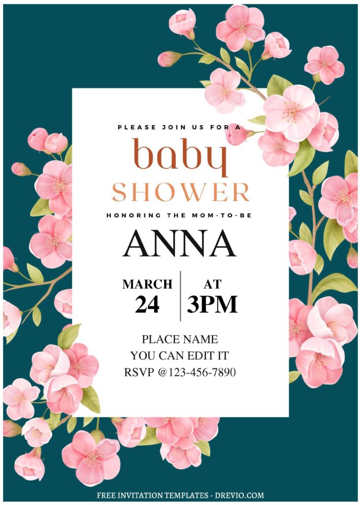 (Free Editable PDF) Classy Japanese Sakura Baby Shower Invitation Templates C