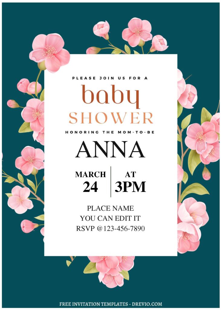 (Free Editable PDF) Classy Japanese Sakura Baby Shower Invitation Templates A