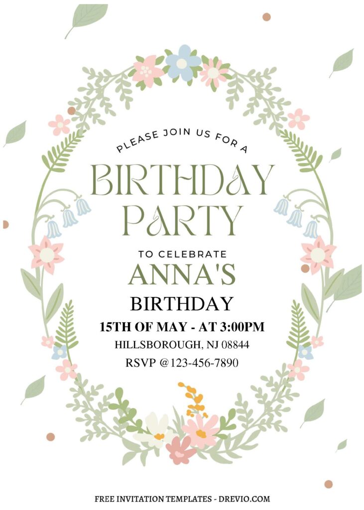 (Free Editable PDF) Dreamy Flower Frame Kids Birthday Invitation Templates C