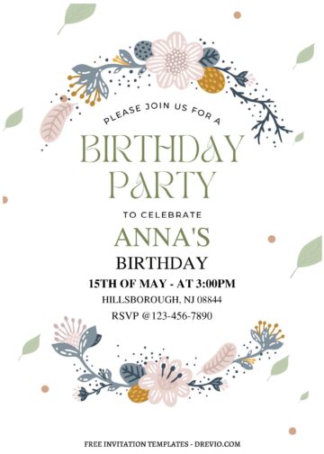 (Free Editable PDF) Dreamy Flower Frame Kids Birthday Invitation ...