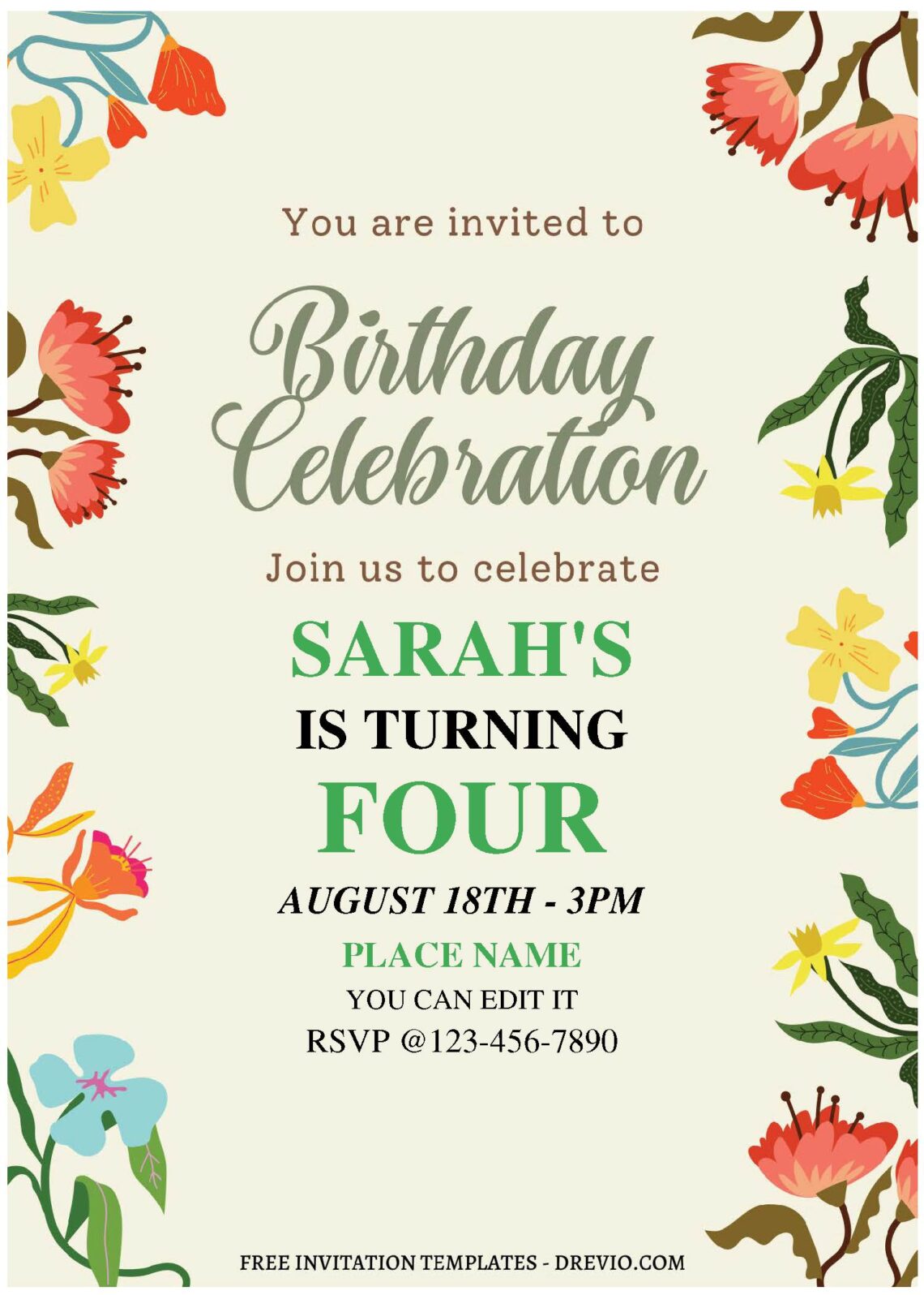 (Free Editable PDF) Flower Themed Birthday Invitation Templates For ...