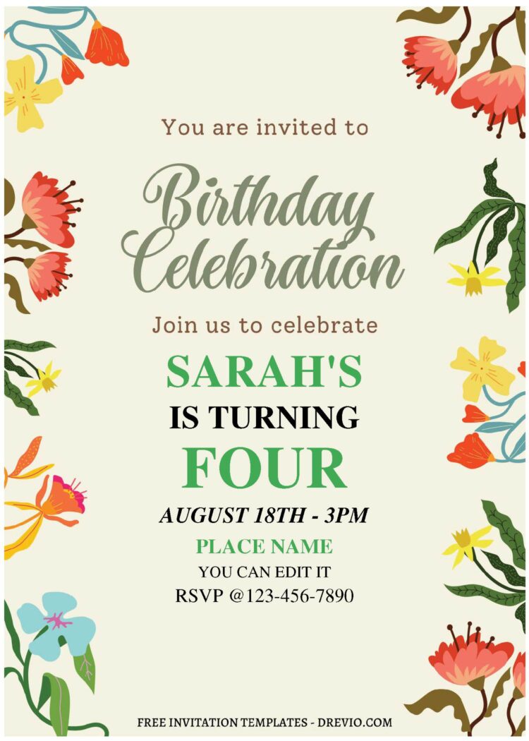 (free Editable Pdf) Flower Themed Birthday Invitation Templates For 