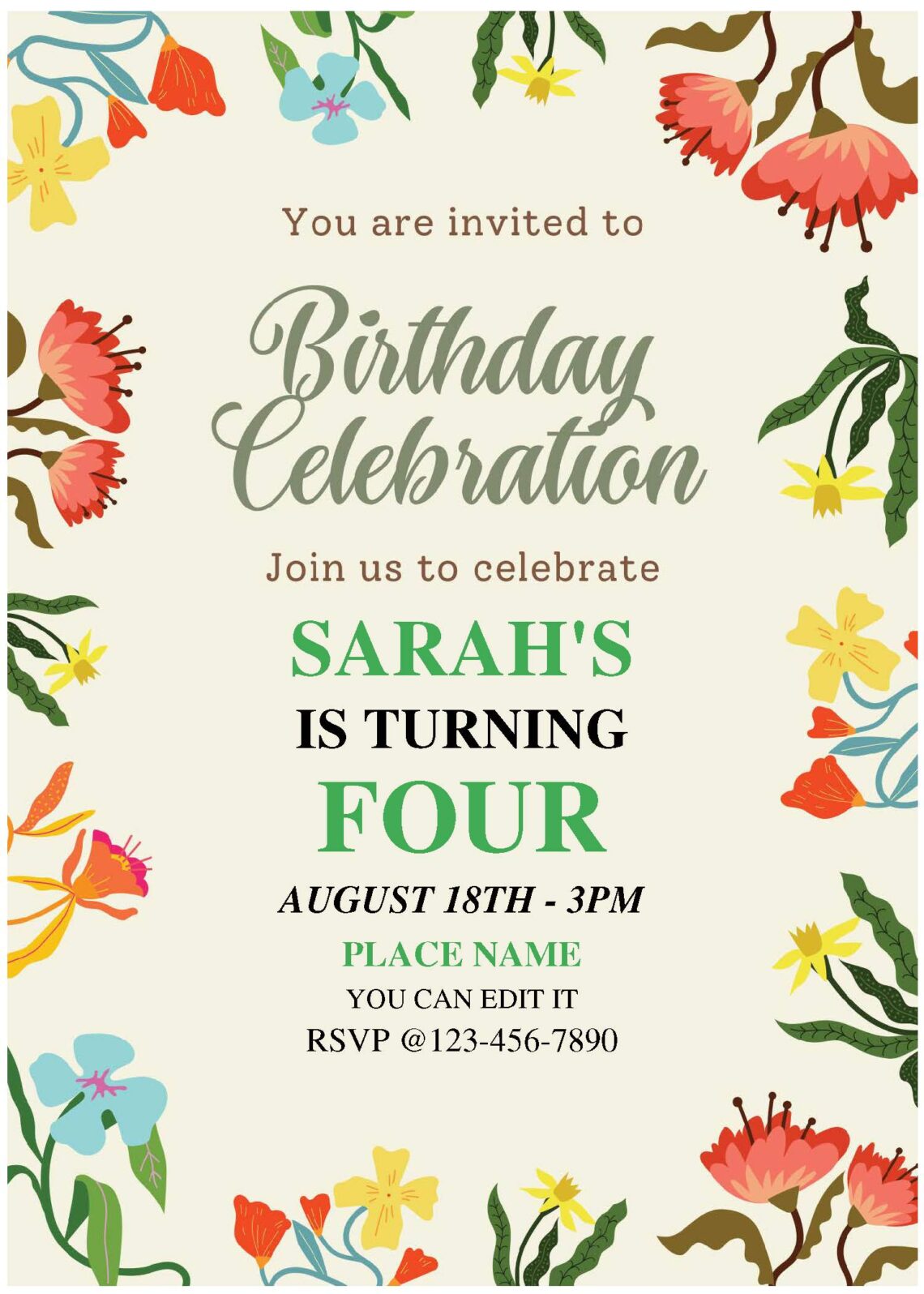 (Free Editable PDF) Flower Themed Birthday Invitation Templates For ...