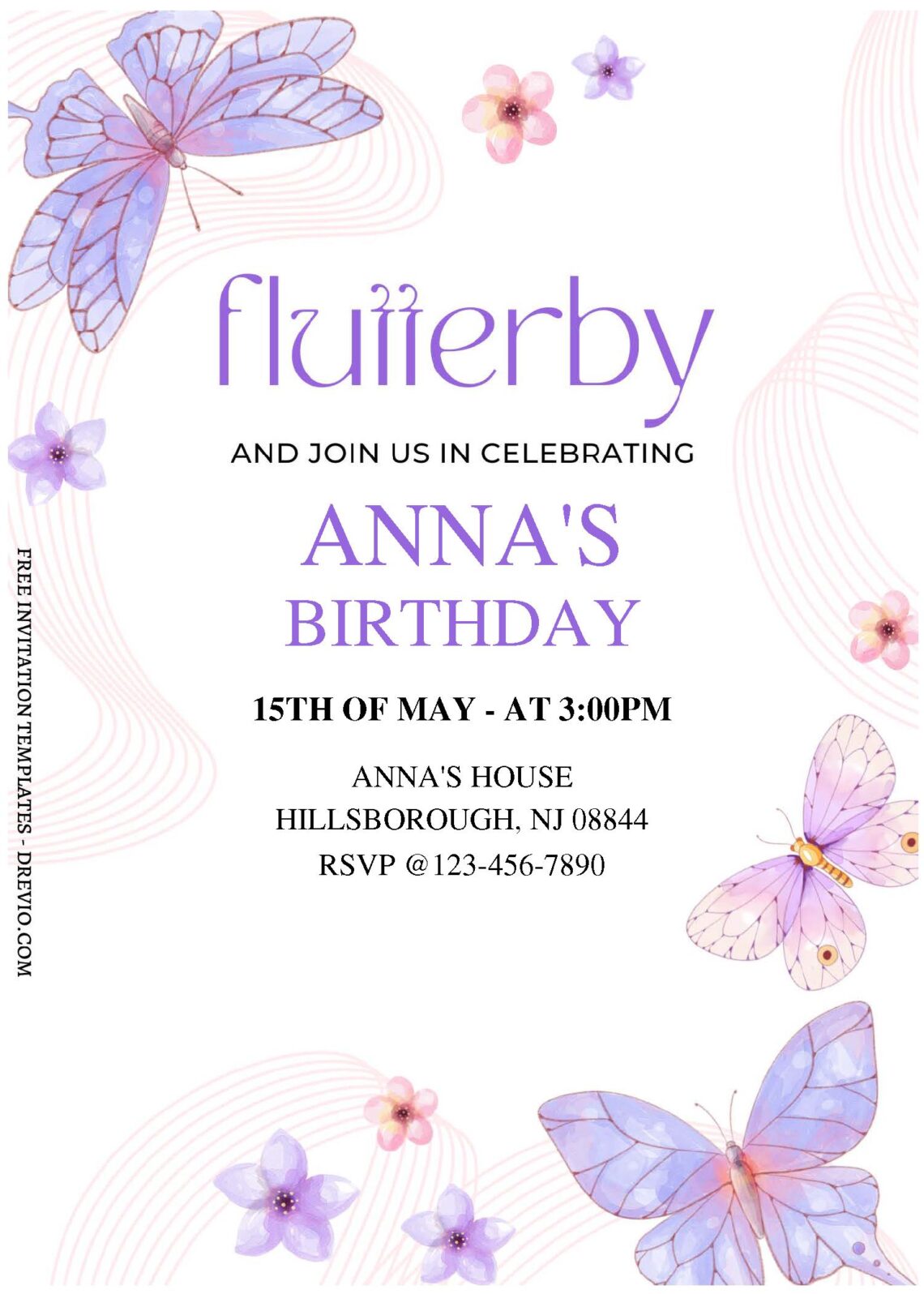 (Free Editable PDF) Dreamy Fluttering Butterfly Birthday Invitation ...