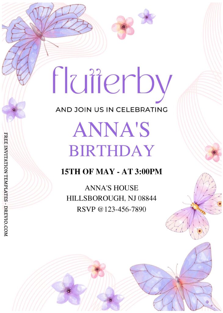 (Free Editable PDF) Dreamy Fluttering Butterfly Birthday Invitation Templates A
