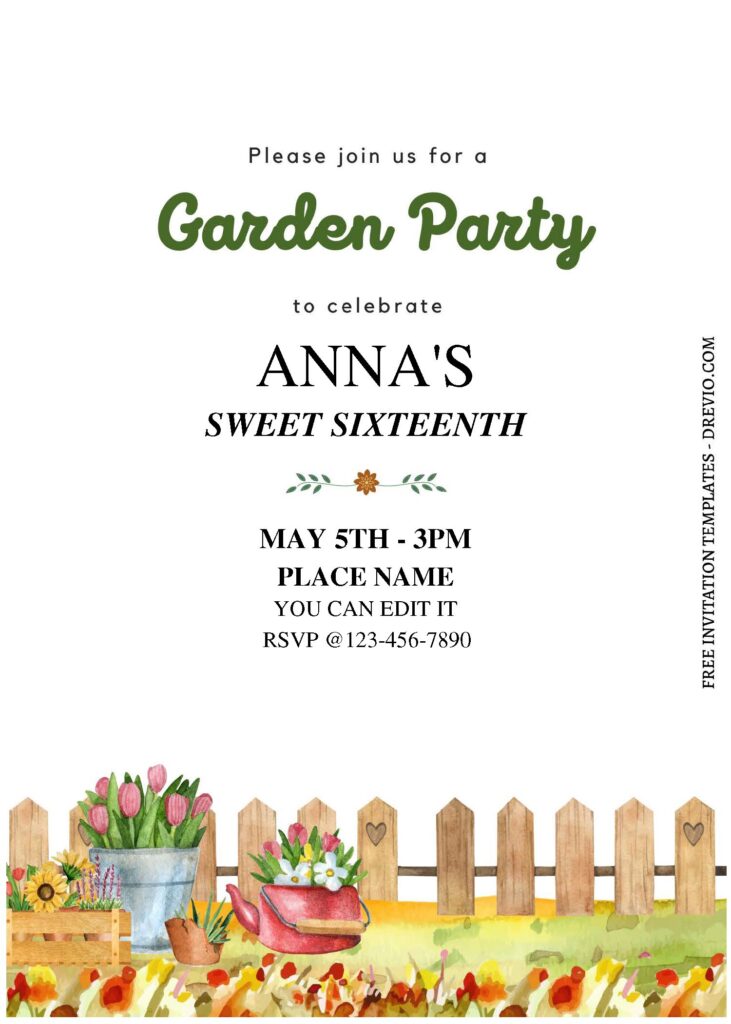 (Free Editable PDF) Backyard Garden Birthday Party Invitation Templates B