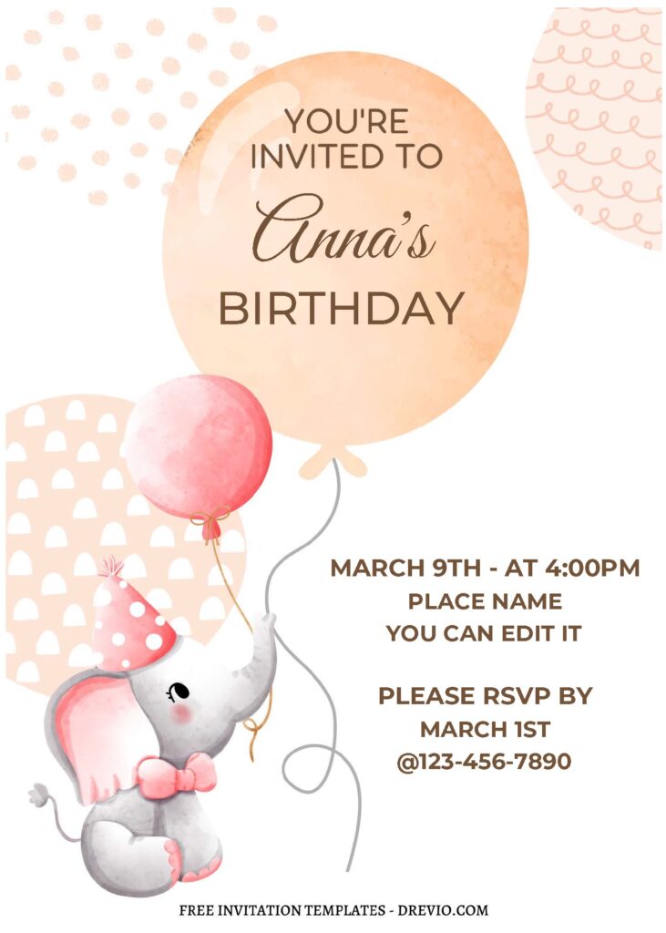 (Free Editable PDF) Cutesy Nursery Baby Elephant Birthday Invitation Templates C