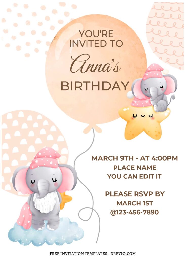 Invitation Template of (Free Editable PDF) Cutesy Nursery Baby Elephant Birthday Invitation Templates 1