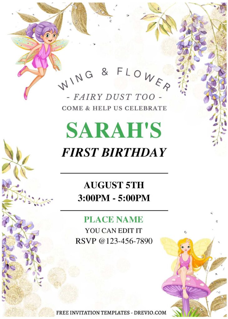 (Free Editable PDF) Enchanted Floral Fairy Garden Birthday Invitation Templates B