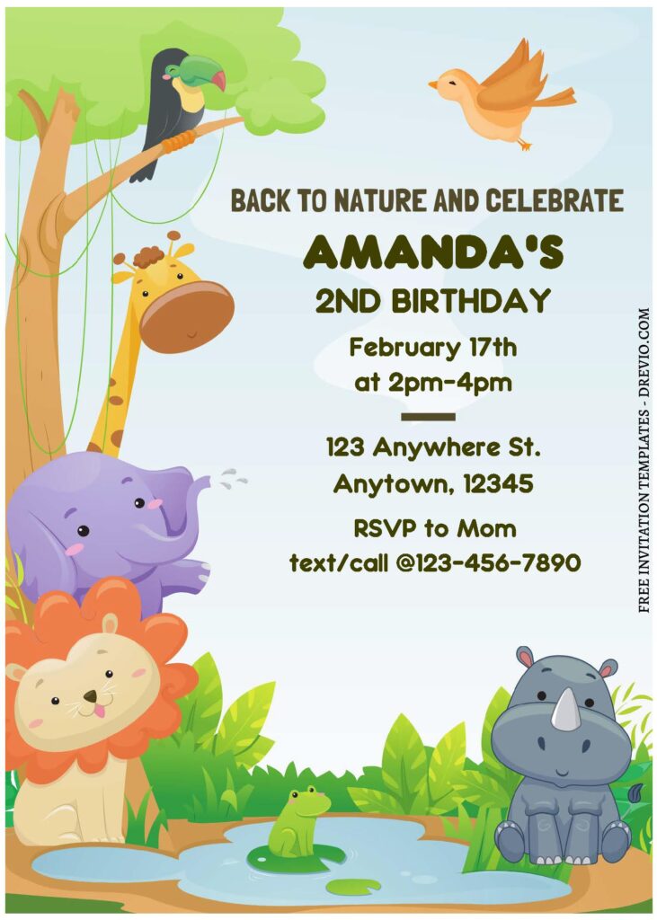 (Free Editable PDF) Back To Nature Jungle Themed Birthday Invitation Templates B