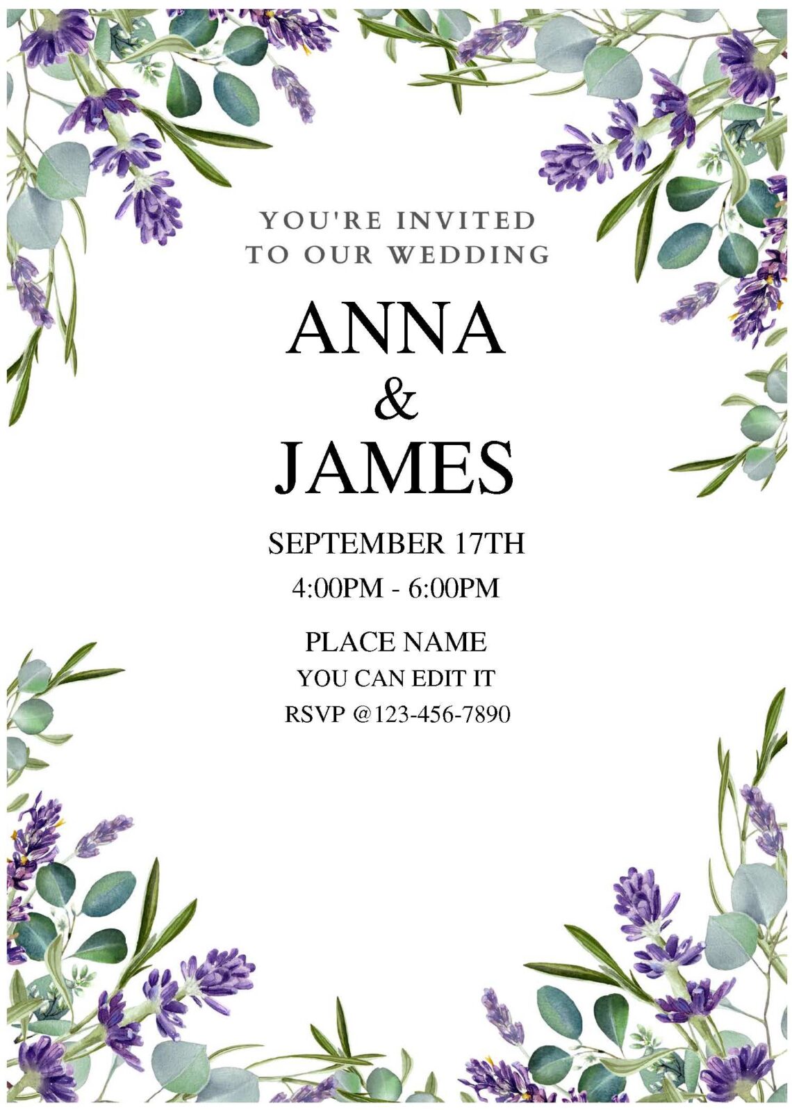 (Free Editable PDF) Love Devotion Lavender Wedding Invitation Templates A