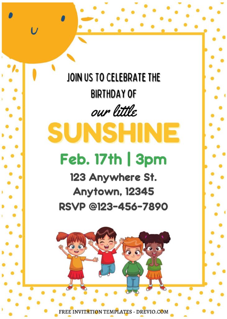 (Free Editable PDF) Little Sunshine Birthday Invitation Templates B