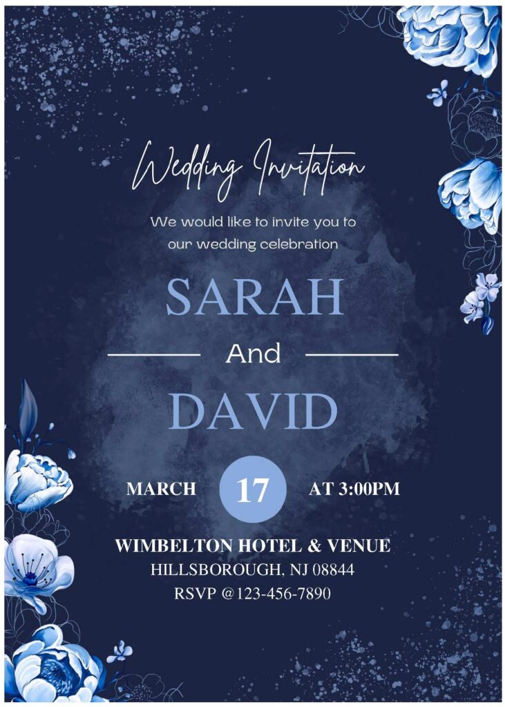 (Free Editable PDF) Cascading Blue And Purple Floral Wedding Invitation Templates A