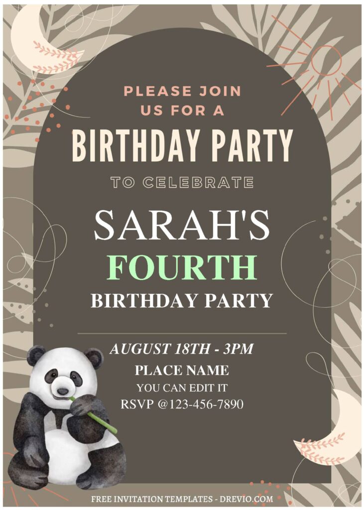 (Free Editable PDF) Wild Jungle Safari Panda Birthday Invitation Templates C